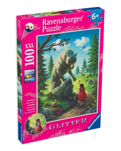 Puzzle cu paiete Ravensburger din 100 de piese XXL - Scufița Roșie și Lupul - 1