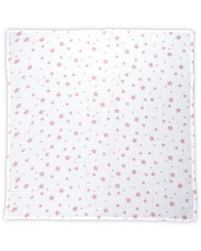 Scutec din bumbac Lorelli - 80 x 80 cm, albă cu stele roz - 1