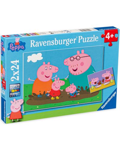 Puzzle Ravensburger 2 x 24 piese - Peppa Purcelusul  si familia fericita - 1