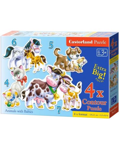 Puzzle Castorland 4 în 1 - Animale cu puii lor - 1
