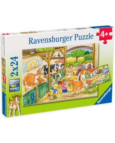 Puzzle Ravensburger din 2 x 24 de piese - Zi la fermă - 1