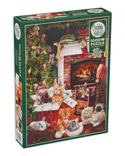 Puzzle Cobble Hill din 1000 de piese - Pisicuțe de Crăciun - 1