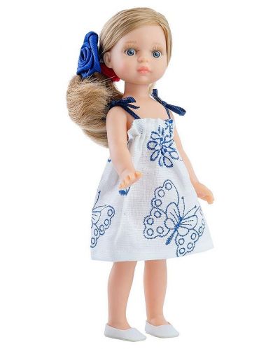 Papusa aola Reina Mini Amigas - Valeria, cu rochie alba cu motive albastre, 21 cm - 1