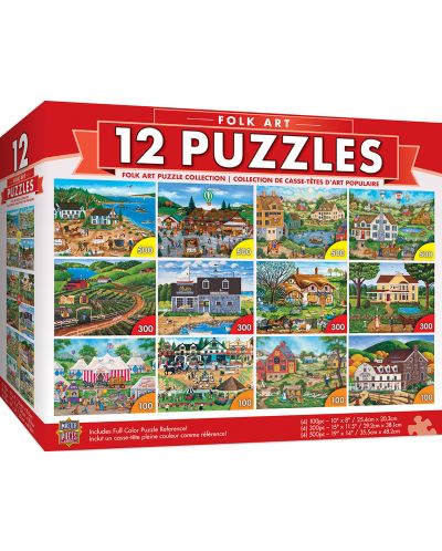   Puzzle Master Pieces 12 in 1 - Folk Art 12-Pack Bundle - 1