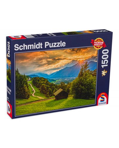 Puzzle Schmidt de 1500 piese - Sunset Over The Montain Vilage Of Wombreg - 1