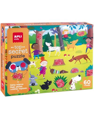 Joc de puzzle Apli - Secrete în pădure, 60 de piese, cu poster  - 1