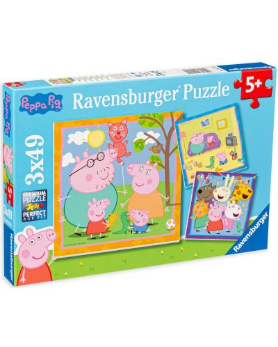 Puzzle Ravensburger 3 x 49 piese - Familia si prietenii lui Peppa - 1