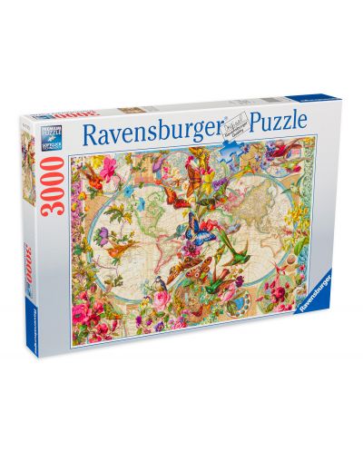 Puzzle Ravensburger din 3000 de piese - Harta lumii cu flora și fauna - 1