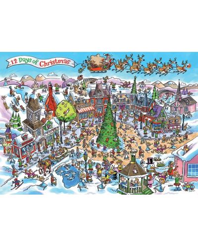 Puzzle Cobble Hill din 1000 piese - DoodleTown: 12 zile de Crăciun  - 2