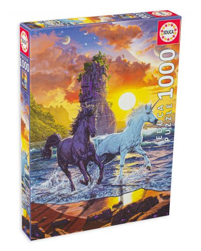 Puzzle Educa de 1000 piese - Unicorni la plaja - 1
