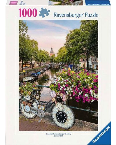 Puzzle Ravensburger din 1000 piese - Bicicletă și flori în Amsterdam - 1