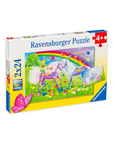 Puzzle Ravensburger din 2 x 24 piese - Cai cu curcubeu - 1