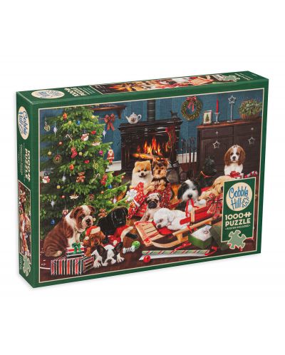 Puzzle Cobble Hill din 1000 de piese - Căței de Crăciun - 1