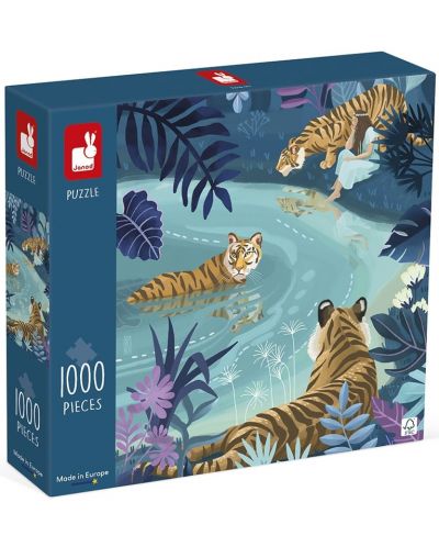 Puzzle Janod 1000 piese - Tigri în lumina lunii - 1