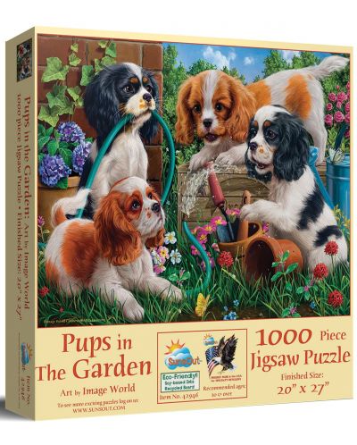 Puzzle SunsOut din 1000 de piese - Pui de câine în grădină - 1
