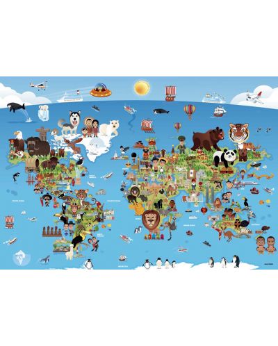 Puzzle Anatolian de 260 piese - Harta lumii cu animale - 2