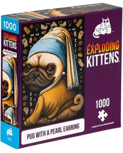 Puzzle Exploding Kittens din 1000 de piese - Câinele cu cercel de perle - 1