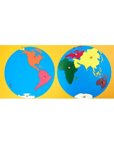 Puzzle Montessori Smart Baby - Harta lumii, 9 piese - 1
