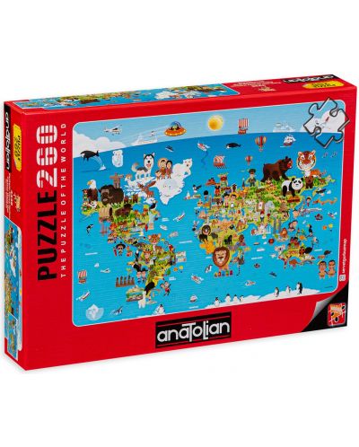 Puzzle Anatolian de 260 piese - Harta lumii cu animale - 1