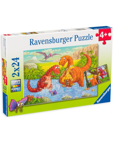 Puzzle Ravensburger din 2 x 24 de piese - Dinozauri, specia 2 - 1