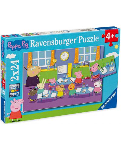 Puzzle Ravensburger 2 x 24 piese - Peppa Purcelusul la scoala - 1