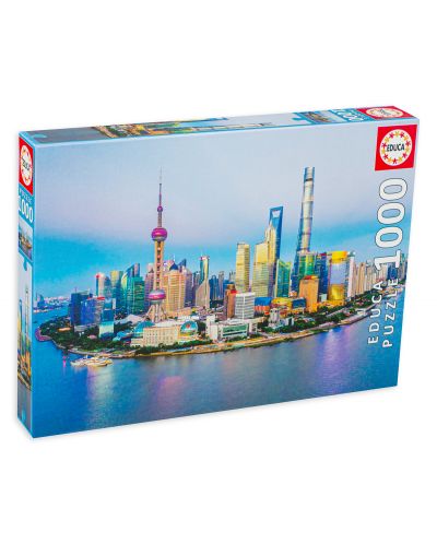 Puzzle Educa de 1000 piese - Shanghai Skyline la apus - 1