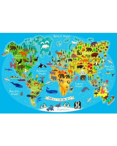 Puzzle Bluebird de 260 piese - World Travel Map - 2