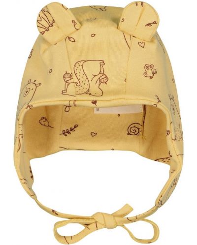 Pălărie din bumbac Bio Baby - Cu animale din pădure, 0-4 luni, galben - 1