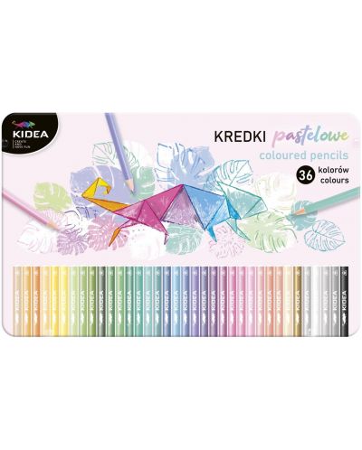 Creioane colorate pastel Kidea - 36 culori, in cutie metalica - 1