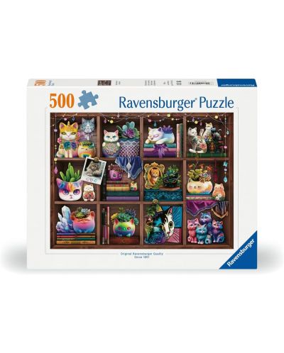 Puzzle Ravensburger de 500 de piese. - Pisici mici și plante suculente - 1