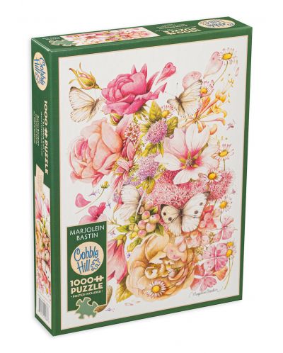 Puzzle Cobble Hill din 1000 de piese - Flori roz - 1