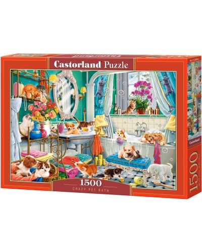 Puzzle Castorland din 1500 de piese - Bălăceala nebună a animalelor de companie - 1
