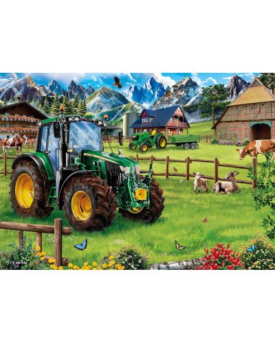 Puzzle Schmidt de 1000 de piese - Pășune alpină cu tractorul John Deere 6120M  - 2