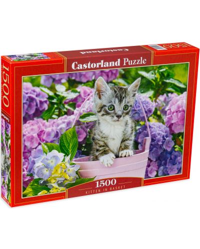 Puzzle de 1500 de piese Castorland - Pisicuță într-un coșuleț - 1