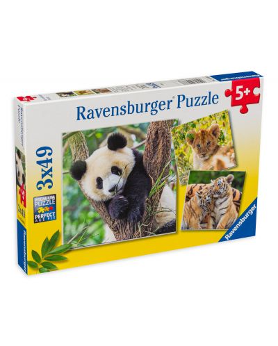 Puzzle Ravensburger din 3 x 49 de piese - Panda, tigru și leu - 1