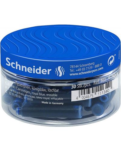 Set de cartușe pentru pixuri Schneider - Albastru, în borcan, 30 buc. - 1