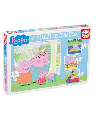 Puzzle Educa 4 in 1 - Peppa Pig si familia - 1
