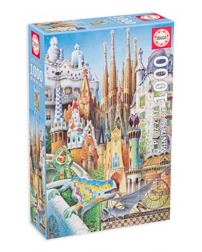 Puzzle Educa de 1000 piese mini - Colaj, cladirile lui Gaudi, miniatura - 1
