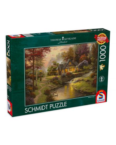 Puzzle Schmidt de 1000 piese -  Casa langa rau, Thomas Kinkade - 1