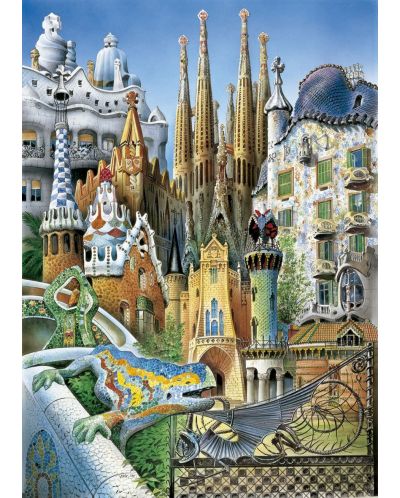 Puzzle Educa de 1000 piese mini - Colaj, cladirile lui Gaudi, miniatura - 2