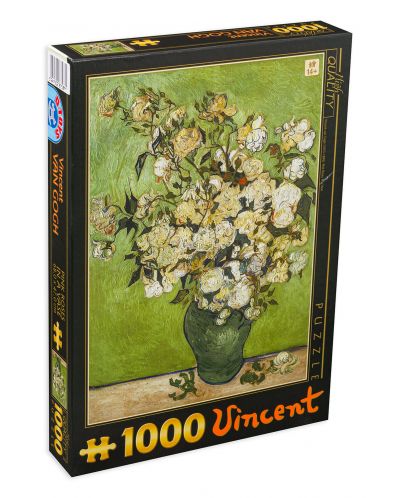 Puzzle D-Toys de 1000 piese - Trandafiri rozi in vaza, Vincent van Gogh - 1
