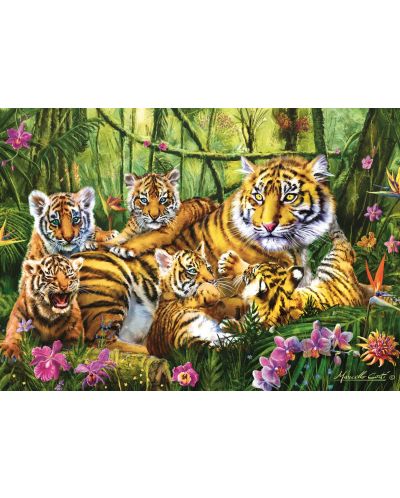 Puzzle Trefl de 500 piese - Familia de tigri, Marcello Corti - 2