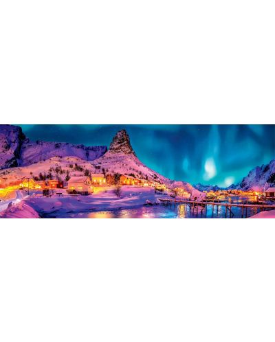 Puzzle panoramic de 1000 de piese Clementoni - Noapte colorată în jurul Insulelor Lofoten - 2