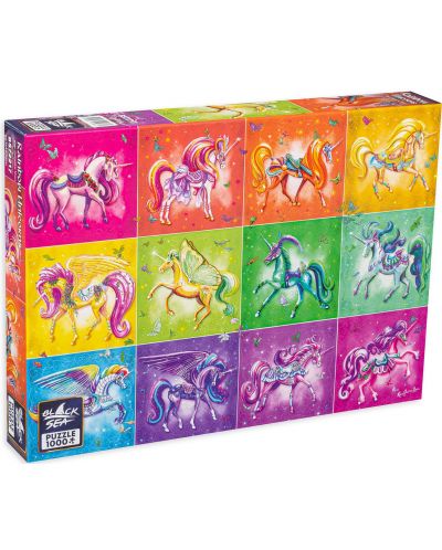Puzzle de 1000 de piese Premium Sea Black - Unicorni colorați - 1