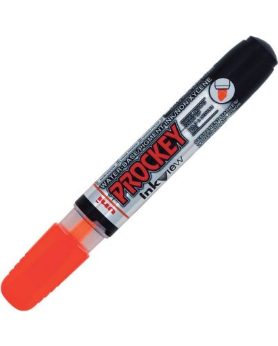 Marker permanent Uni Prockey - PM-225F, varf rotund si bisturiu, 1,4-2,0 mm si 3,7 mm, portocaliu fluorescent - 1