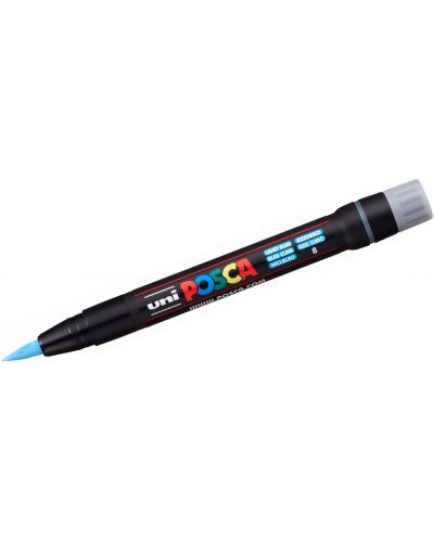 Marker permanent cu pensula Uni Posca - PCF-350, albastru deschis - 1