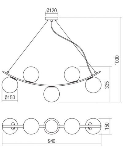 Pendul Smarter - Volley 01-2722, IP20, 240V, E14, 5x28W, mat negru - 2