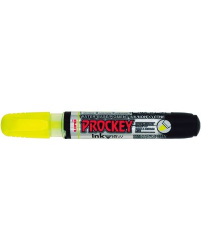 Marker permanent Uni Prockey - PM-225F, varf rotund si conic, 1,4-2,0 mm si 3,7 mm, galben fluorescent - 1