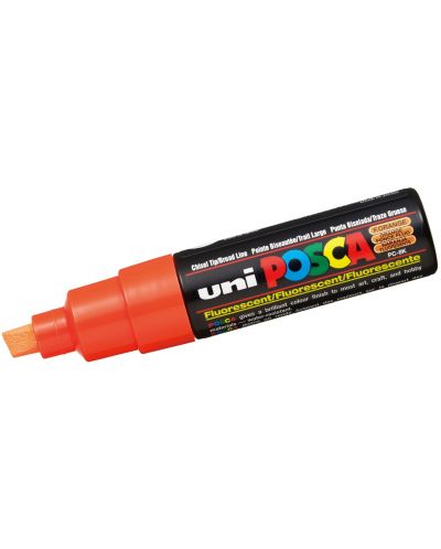 Marker permanent cu un varf tesit Uni Posca - PC-8K, 8 mm, portocaliu fluorescent - 1
