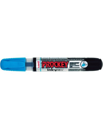 Marker permanent Uni Prockey - PM-225F, pe baza de apa, 1,4-2,0 mm si 3,7 mm, albastru deschis - 1